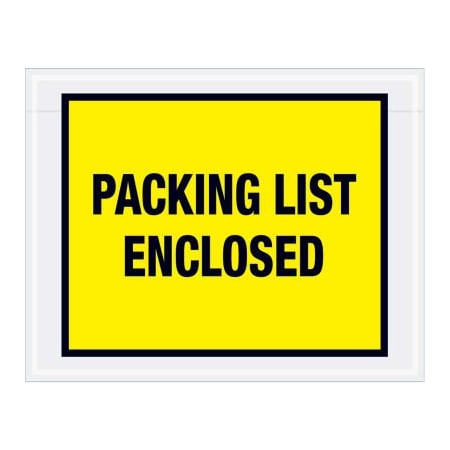 Box Packaging Full Face Envelopes, "Packing List Enclosed" Print, 7"L x 5-1/2"W, Yellow, 1000/Pack PL405